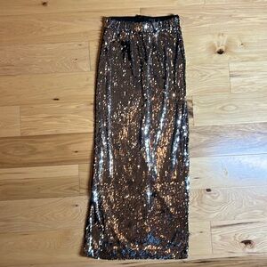 NWOT Lulus Silver Sequins Maxi Skirt | Size Small